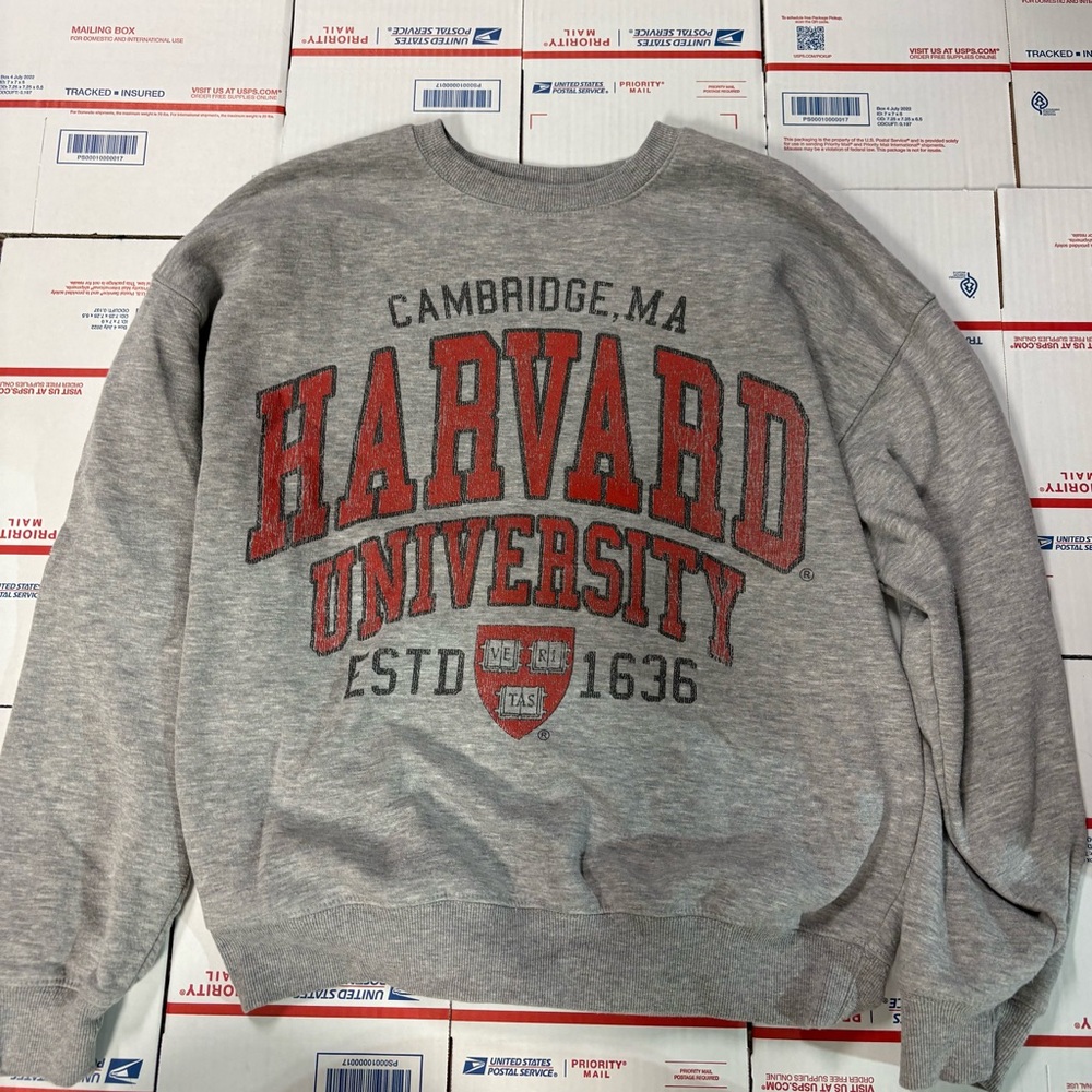 Harvard University Gray Crewneck Sweatshirt with Red Logo